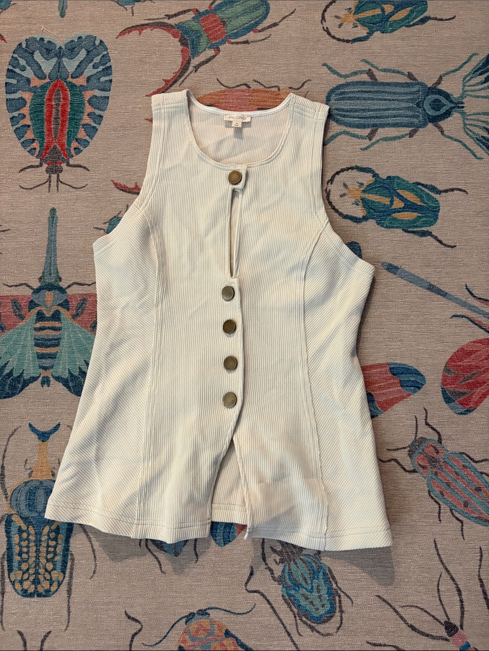 Pilcro Ribbed Button-Front Tank Top in Cream - Picture 2 of 4